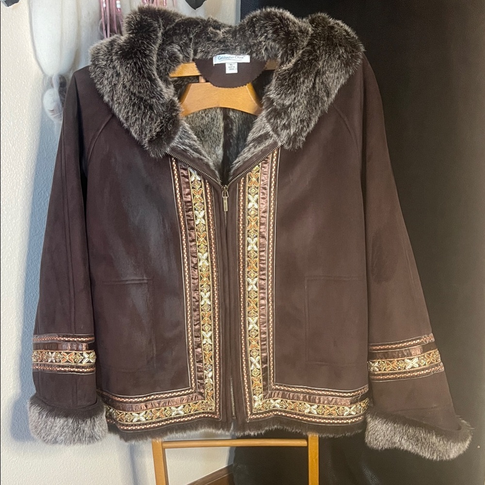 Coldwater Creek Faux Fur Coat in Brown and Gray